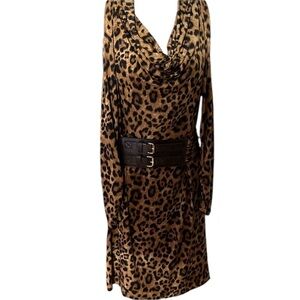 Micheal Kors medium animal print dress draped neckline cold shoulder